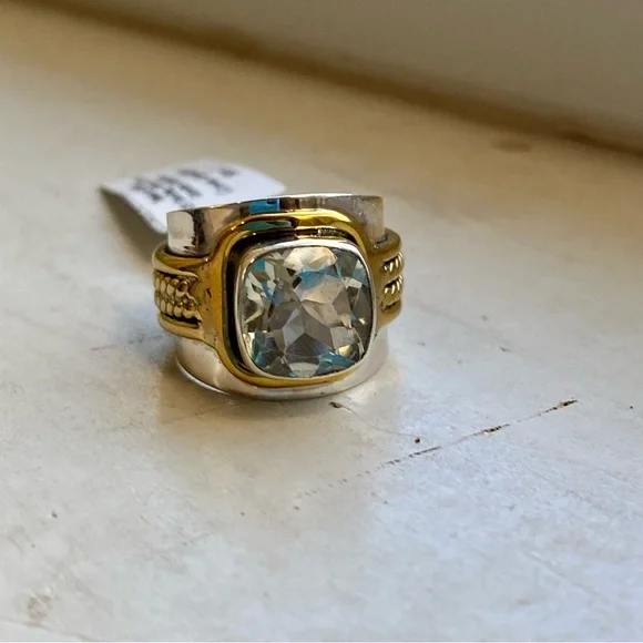 Green amethyst sterling silver and brass ring - Picture 8 of 14